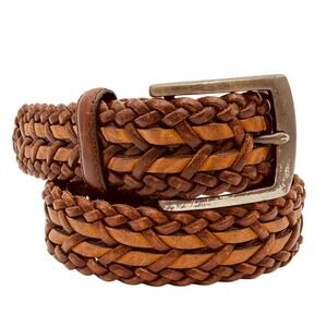 Orvis Woven Braided Leather Belt Size 44 Brown Adjustable Leather Belt